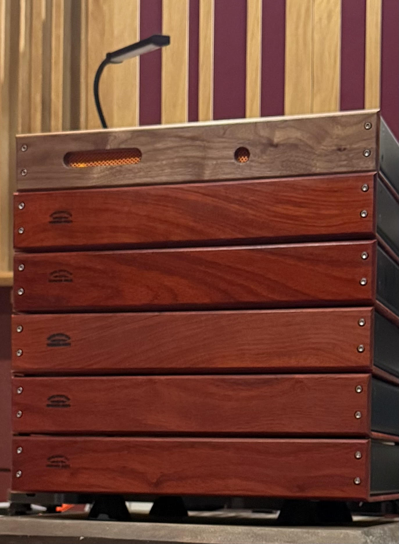Completed audio component in a handcrafted wood case