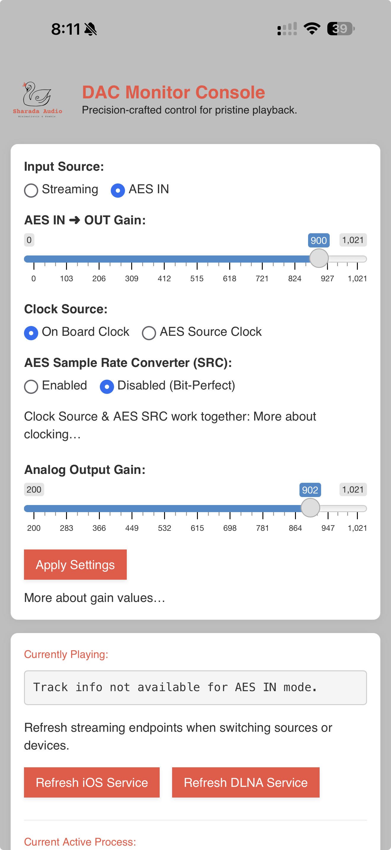Sharada Audio Control Interface in AES input mode