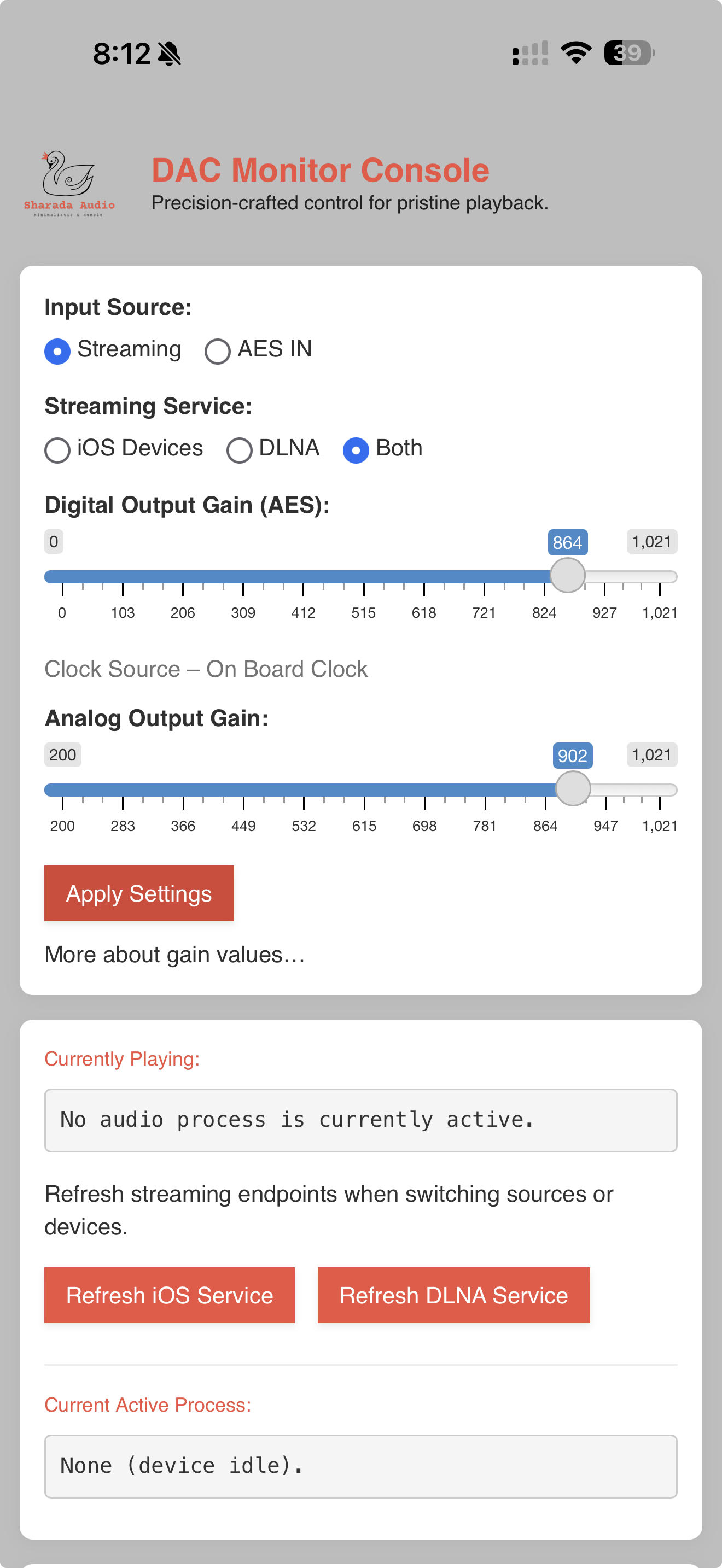 Sharada Audio Control Interface in streaming mode